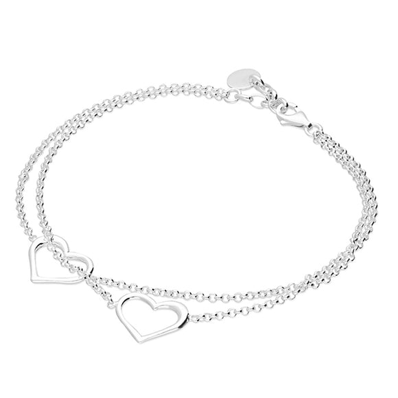 Silver Double Open Heart Bracelet