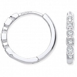 9ct White Gold Hinged Diamond Hoops 0.10pts